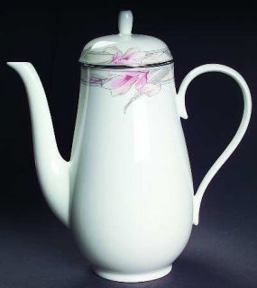 Mikasa Joy Coffee Pot & Lid, Fine China Dinnerware   Bone, Pink Flowers, Peach B