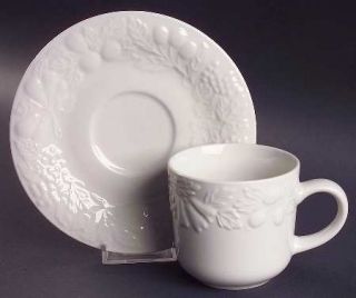 Gibson Designs Fruit Off White Flat Cup & Saucer Set, Fine China Dinnerware   Of