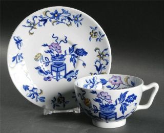 Spode Blue Bowpot Multicolor London Shape Footed Cup & Saucer Set, Fine China Di