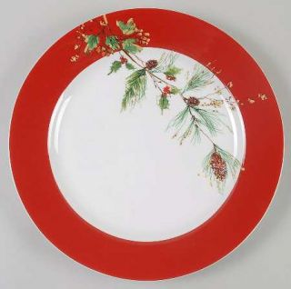 Lenox China Winter Song Dinner Plate, Fine China Dinnerware   Red Rim,Holly,Berr