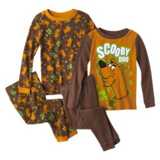 Scooby Doo Toddler Boys 4 piece Long Sleeve Pajama Set   Brown 3T