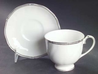 Wedgwood Crown Platinum (Made In England) Footed Cup & Saucer Set, Fine China Di