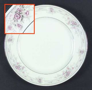 Fine Arts Tiffany Dinner Plate, Fine China Dinnerware   Pink Flowers,Gray Border