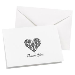 Damask Heart Thank You Cards   White