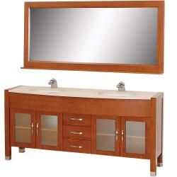Wyndham Collection Daytona Cherry 71 inch Solid Oak Double Bathroom Vanity (Cherry, top ivory marbleNumber of drawers 3Number of doors 4Faucet not includedCabinet dimensions 33 1/2 inches high x 70 3/4 inches wide x 22 inches deepMirror dimensions 32 