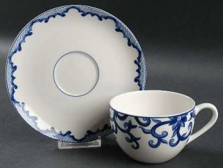 Ralph Lauren Mandarin Blue Flat Cup & Saucer Set, Fine China Dinnerware   Blue S