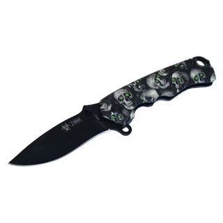 8 inch Gray/ Black Zombie Skull Design Spring Assisted Folding Knife (Grey/black/green Blade materials: Stainless Steel Handle materials: Metal Blade length: 3.5 inchesHandle length: 4.5 inchesWeight: 1 pound Dimensions: 8 inches long x 4 inches wide x 2 