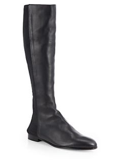 Manolo Blahnik Ambia Stretchy Leather Knee High Boots   Black