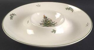 Spode Christmas Tree Green Trim 1 Piece Round Chip/Dip, Fine China Dinnerware  