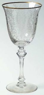 Tiffin Franciscan Cherry Laurel Water Goblet   Stem #17392,Etched,Gold Trim