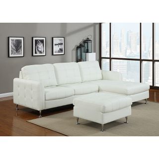 Amanda White Bonded Leather Sectional (Bonded LeatherUpholstery color: WhiteSeating comfort: FirmSeat height: 21 inchesLoveseat dimensions: 61 inches wide x 37 inches deep x 36 inches highChaise: 37 inches wide x 65 inches deep x 36 inches highOttoman not