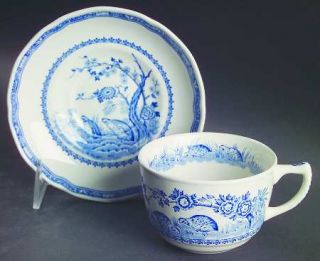 Masons Quail Blue Flat Cup & Saucer Set, Fine China Dinnerware   Blue Birds & F