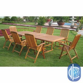 International Caravan Royal Tahiti Cardena 9 piece Outdoor Dining Set (Natural yellow balau colorMaterials: Yellow balau hardwoodFinish: Natural wood finishWeather resistantUV protection Butterfly leaf extendability allows for greater seating versatilityF