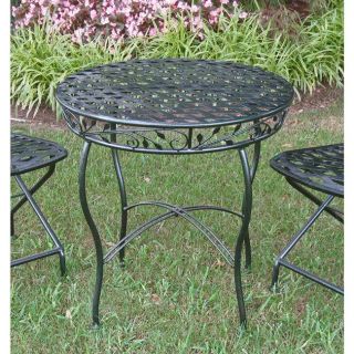 Iron Round Hammered Verdi Gris Leaves Patio Bistro Table (Verdi GrisMaterials: IronFinish: Hammered Verdi GrisWeather resistant: YesUV protection: YesDimensions: 28 inches high x 28 inches wide x 28 inches deepWeight: 23 pounds )