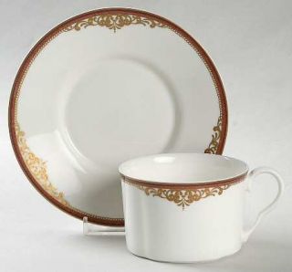Mikasa Monarchy Claret Flat Cup & Saucer Set, Fine China Dinnerware   Bone, Rust