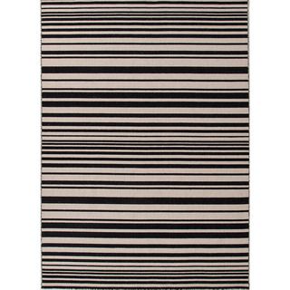 Handmade Flat weave Stripe pattern Gray/ Black Area Rug (8 X 10)