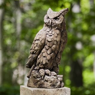 Campania International Large Horned Owl Cast Stone Garden Statue   A 337 AL