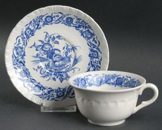Wedgwood Cornflower Blue Flat Cup & Saucer Set, Fine China Dinnerware   Blue Flo