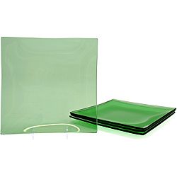 Jewel Green Tempered Glass Appetizer Plate Set (GreenDimensions: 7.75 inches high x 7.75 inches wide x 1 inch thickMaterials: Tempered GlassCare instructions: Dishwasher Safe, Oven Safe to 350F, Freezer Safe, Break ResistantSet of 4 )