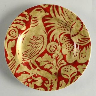 222 Fifth (PTS) Belorado Red Appetizer Plate, Fine China Dinnerware   Gold Bird