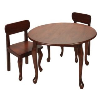 Kids Table and Chair Set: Queen Anne Round Table and 2 Chairs   Red Brown