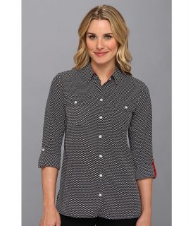 Jones New York Roll Sleeve Safari Style Shirt Womens Long Sleeve Button Up (Black)