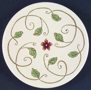 Pfaltzgraff Mission Flower Coupe Salad Plate, Fine China Dinnerware   Rust Band,