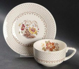 Royal (USA) Chippendale Flat Cup & Saucer Set, Fine China Dinnerware   Brown Dot