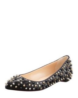 Womens Pigalle Spikes Point Toe Red Sole Flat, Black   Christian Louboutin
