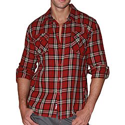 191 Unlimited Mens Red Plaid Flannel Shirt (RedFit: SlimPlaidLong sleeves, convertible roll optionCollaredButton front closureTwo (2) bag chest pocketsMeasurement Guide Mens Sizing Guide100 percent cottonMachine washableModel: FH106</