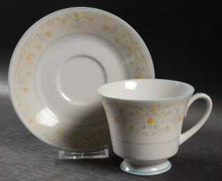 Noritake Epic Footed Cup & Saucer Set, Fine China Dinnerware   Yellow&Blue Flowe