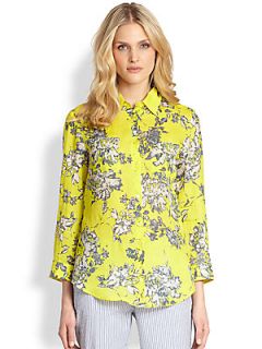 Weekend MaxMara Linen Ometto Floral Print Shirt   Lemon