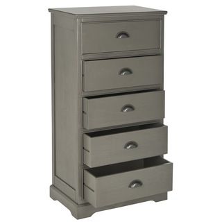 Safavieh Prudence Grey 5 drawer Chest (GreyMaterials: Pine, MDF, wood veneerFinish: GreyDimensions: 47.25 inches high x 23.5 inches wide x 13.75 inches deepThis product will ship to you in 1 box.Furniture arrives fully assembled )