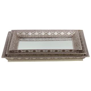 Urban Trends Collection Silver Metal Tray Mirrors (set Of 3) (MetalFinish: SilverDimensions (small): 15.16 inches high x 10.63 inches wide x 1.57 inches deepDimensions (medium): 16.73 inches high x 12.2 inches wide x 1.57 inches deepDimensions (large): 18