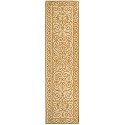 Hand hooked Iron Gate Ivory/ Gold Wool Runner (26 X 8) (IvoryPattern GeometricMeasures 0.375 inch thickTip We recommend the use of a non skid pad to keep the rug in place on smooth surfaces.All rug sizes are approximate. Due to the difference of monitor