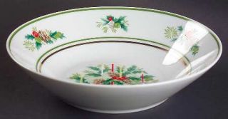 Noritake Holly Coupe Soup Bowl, Fine China Dinnerware   Green & Gold Bands,Candl