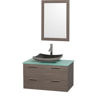 Wyndham Collection Amare 36 inch Grey Oak/ Green Top/ Granite Sink Vanity Set