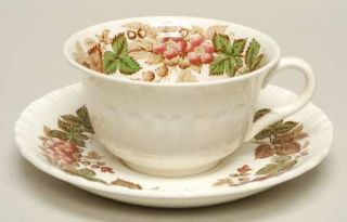 Wedgwood Wildbriar Brown/Pink Flat Cup & Saucer Set, Fine China Dinnerware   She