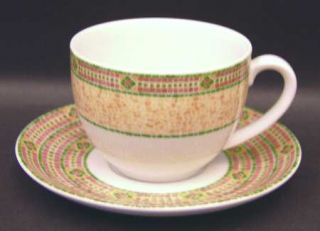 Wedgwood Florence (Mosaic Decor) Flat Cup & Saucer Set, Fine China Dinnerware  