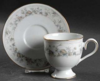 Noritake Adoration Footed Cup & Saucer Set, Fine China Dinnerware   Blue Flowers