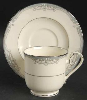 Noritake Cousteau Footed Cup & Saucer Set, Fine China Dinnerware   Ivory, Green