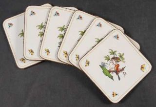 Herend Rothschild Bird (Ro) Set of 6 #10 Square Corkback Coaster, Fine China Din