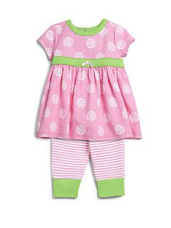 Offspring Infants Two Piece Daisy Dot Dress & Leggings Set   Pink