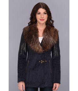 Jessica Simpson Faux Shearling Coat w/ Faux Fur Collar Womens Coat (Navy)