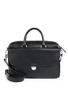 Giorgio Armani Convertible Crossbody Leather Briefcase   Black