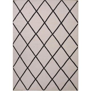 Handmade Flat Weave Geometric Gray Wool Rug (8 X 10)