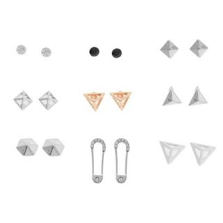 Womens Stone, Pyramid and Safety Pin Stud Earrings Set of 9  