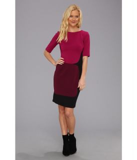 Maggy London Elbow Sleeve Color Block Scuba Dress Womens Dress (Purple)