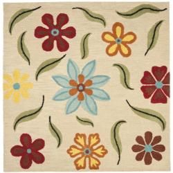 Handmade Blossom Beige Floral Wool Rug (6 Square)