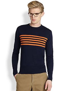 Gant by Michael Bastian Striped Crewneck Sweater   Navy Orange